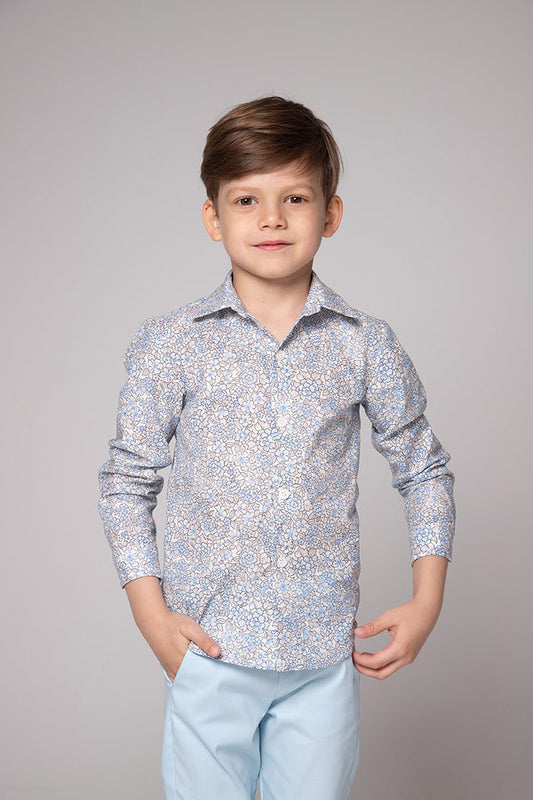 Cotton shirt with light blue flowers