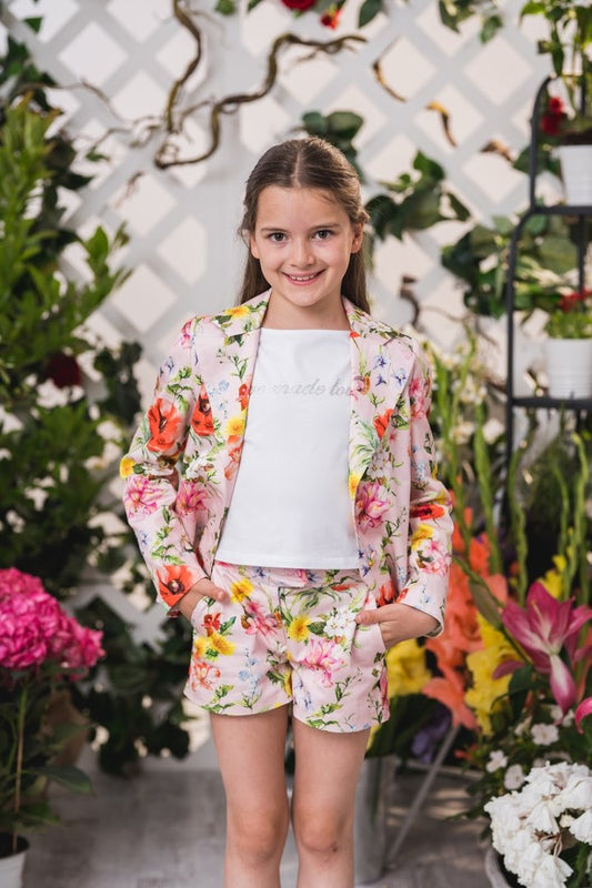Mädchenjacke Rosa Jacke mit Blumen mit elegantem Schnitt.