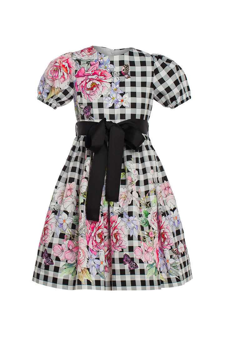 Pepi-Kleid mit Blumen und Schmetterlingen mit kurzen Ärmeln