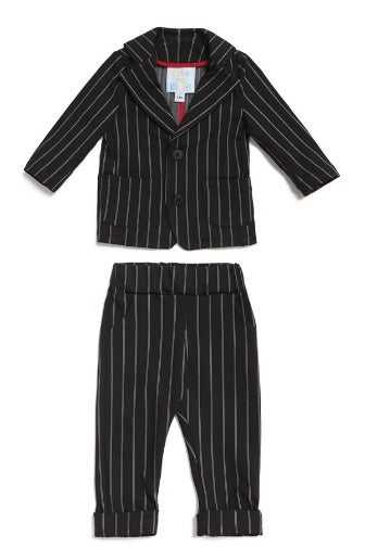 Suit in black with white stripes
