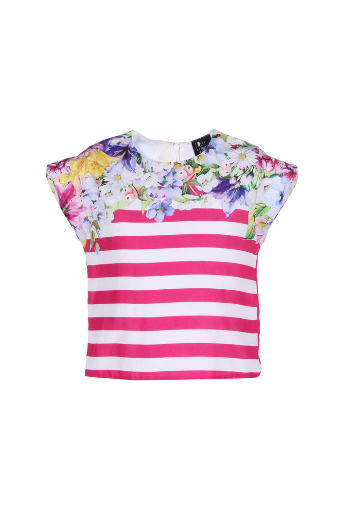 Gestreifte Bluse mit Blumen