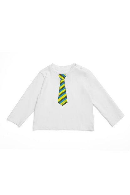 White T-shirt with colored tie