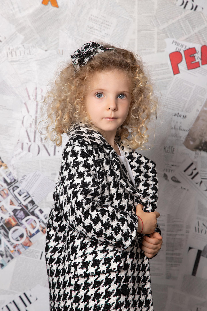 Black and White Pepit Composition Wool Coat