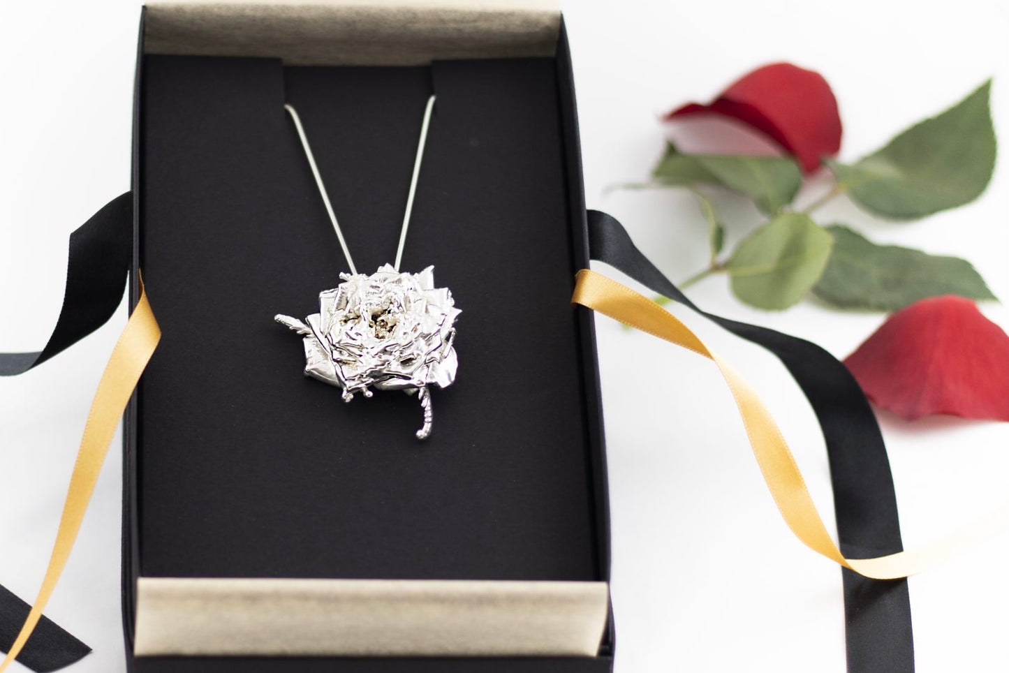 Silver Rose Bud Necklace